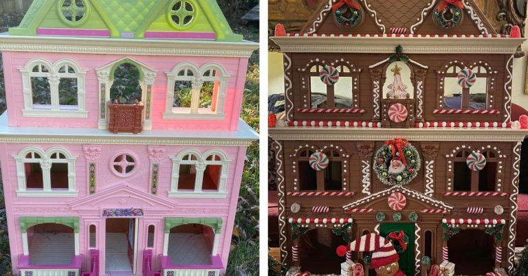 Woman Transforms Plastic Dollhouse into Christmas Décor